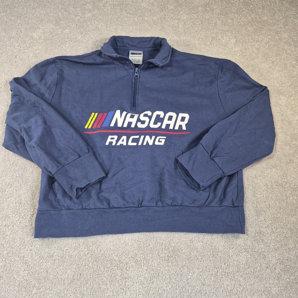 NASCAR Navy Blue Vintage quarter-zip fleece sweatshirt Womens Large Y2K Racing